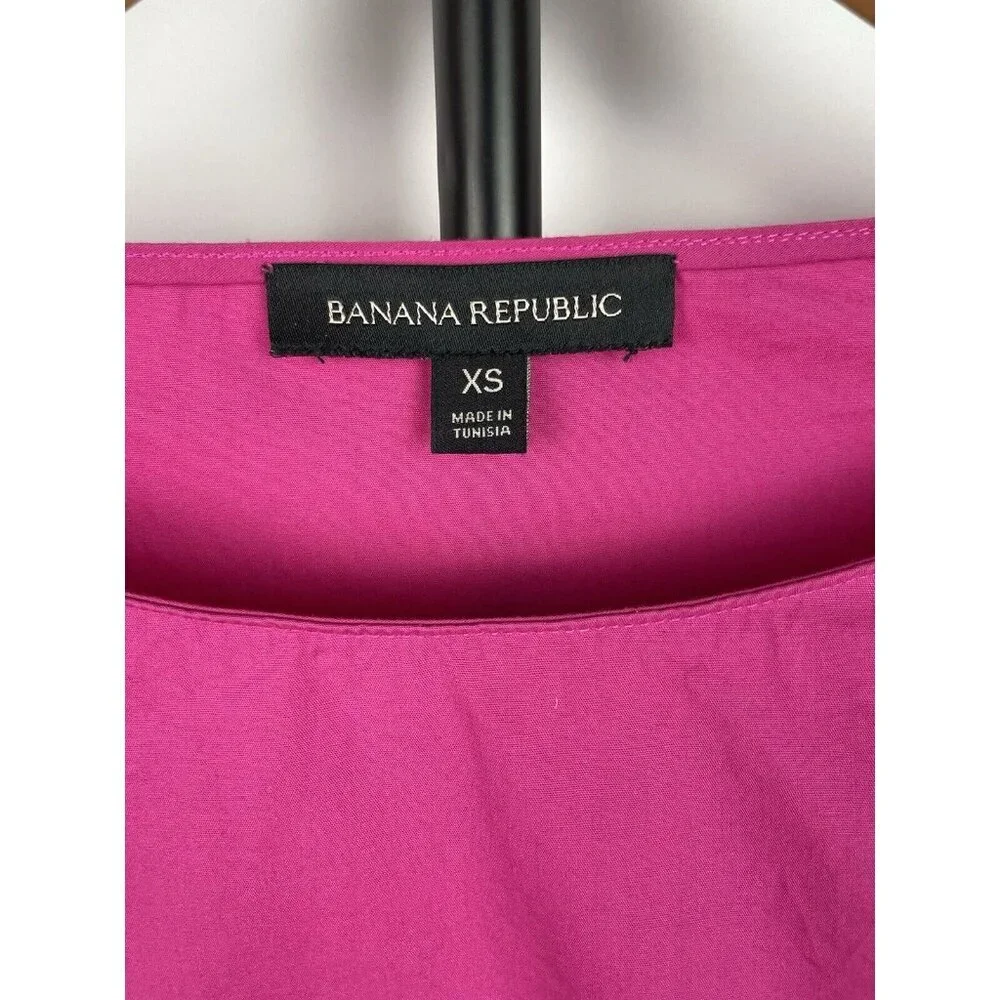 Banana Republic Hot Pink 3/4 Tie-Sleeve 100% Cotton Boat Neck Blouse Size XS - Picture 4 of 6